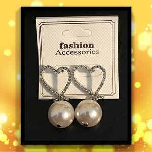 Heart Rhinestone Pearl Earrings